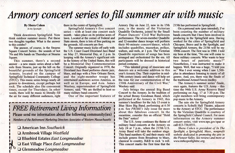 Story announcing that Small Planet Dancers will perform Civil War dances at the Springfield Armory on June 22, 2013.