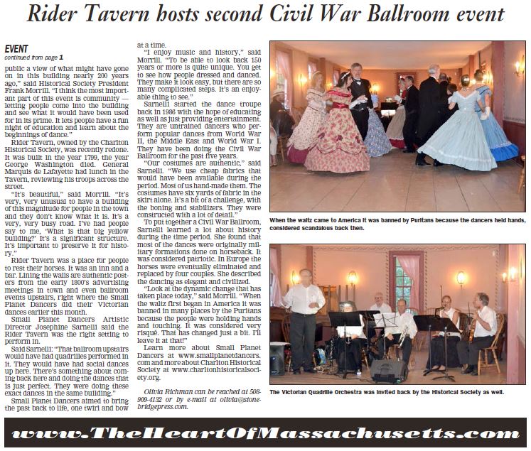 Small Planet Dancers performed Civil War dances at Rider Tavern in Charlton, MA on May 11, 2015.