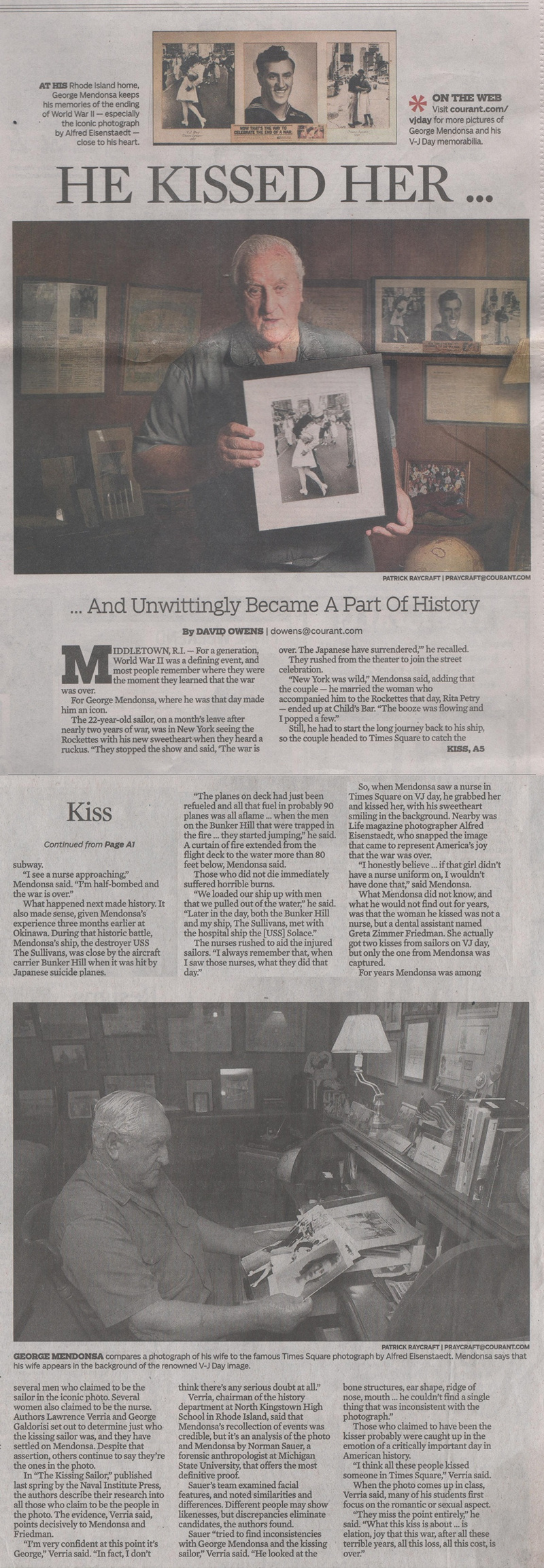News article in The Hartford Courant discussing the story behind the photo titled 